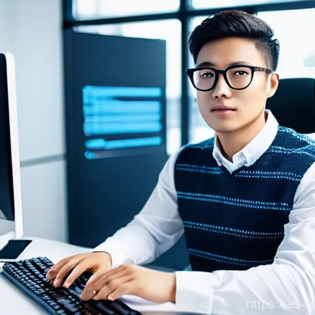 웹개발자 최신 개발 언어 - **Prompt:** "A diverse young software developer, around 25-30 years old, male or female, sits comfor...