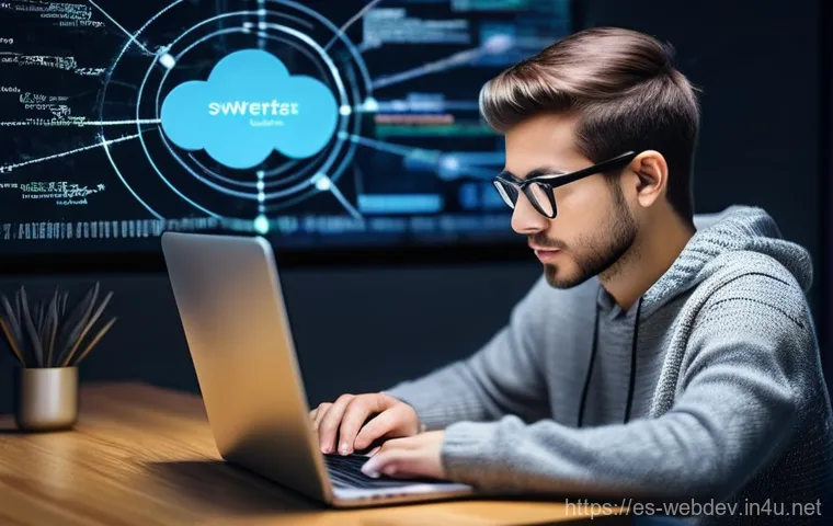 웹개발자 개발 블로그 운영 - **A Diverse Web Developer Navigating SEO Keywords:**
"A diverse professional web developer, mid-...